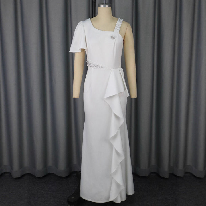 Damen Elegantes Abendkleid mit asymmetrischem Schnitt und Rüschen Drune