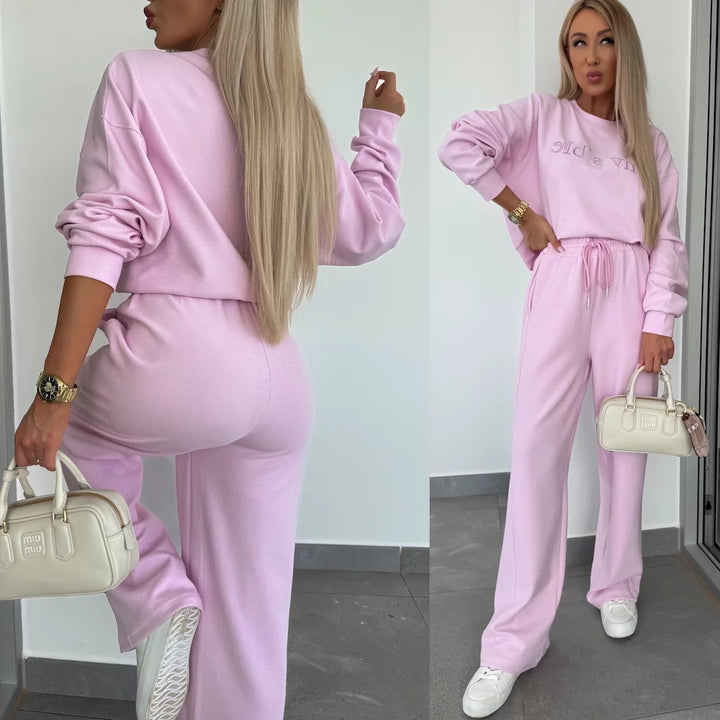 Damen lässiges Fleece-Loungewear-Set mit elastischem Bund Drune