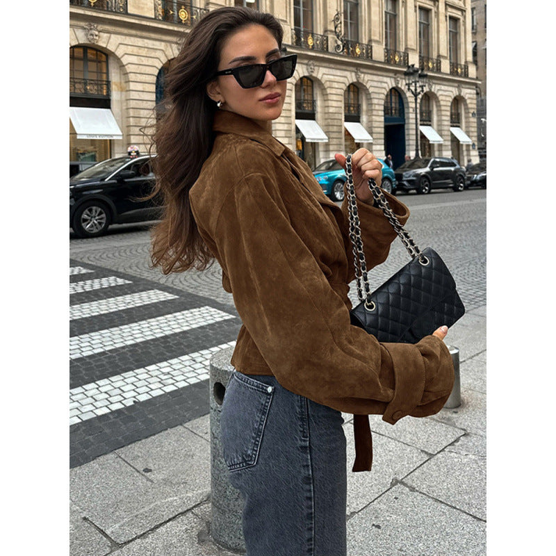 Damen Suede Wickeljacke Drune