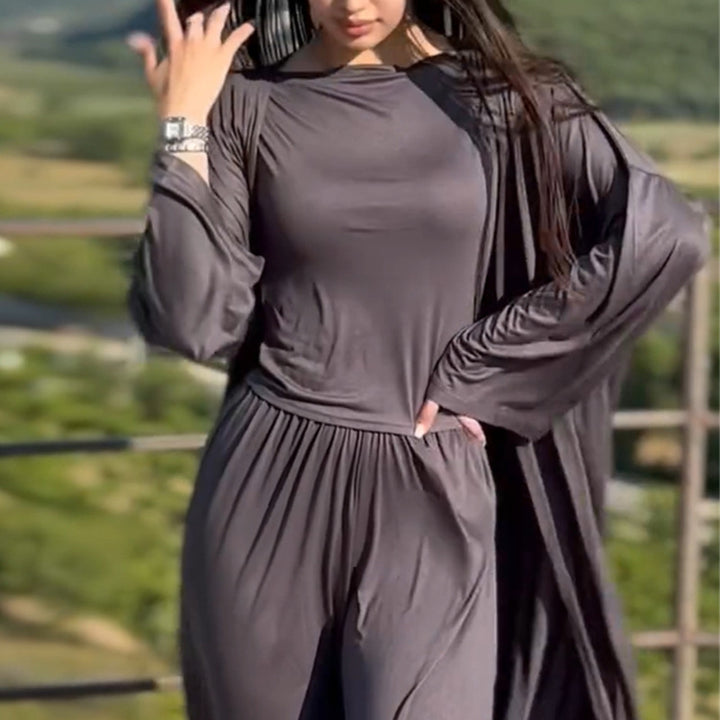Damen lässiger Maxikleid-Anzug mit offenem Cardigan Drune