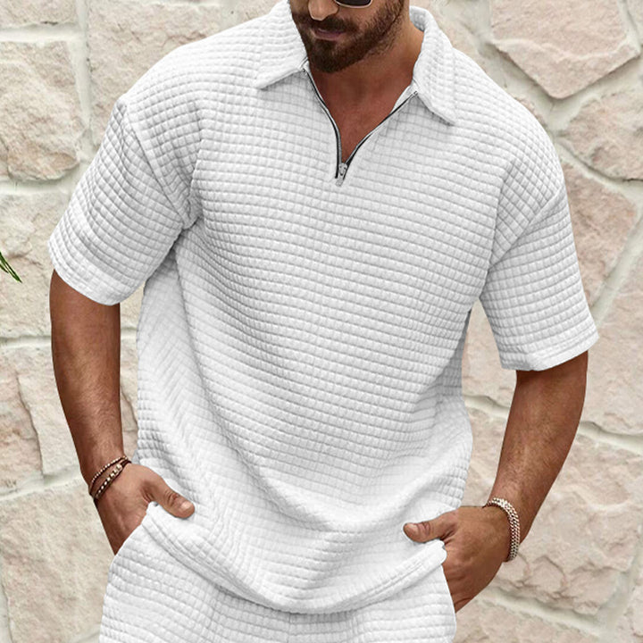 Herren Kurzarm-Polohemd mit halber Reißverschlussstruktur und luftiger Textur Drune