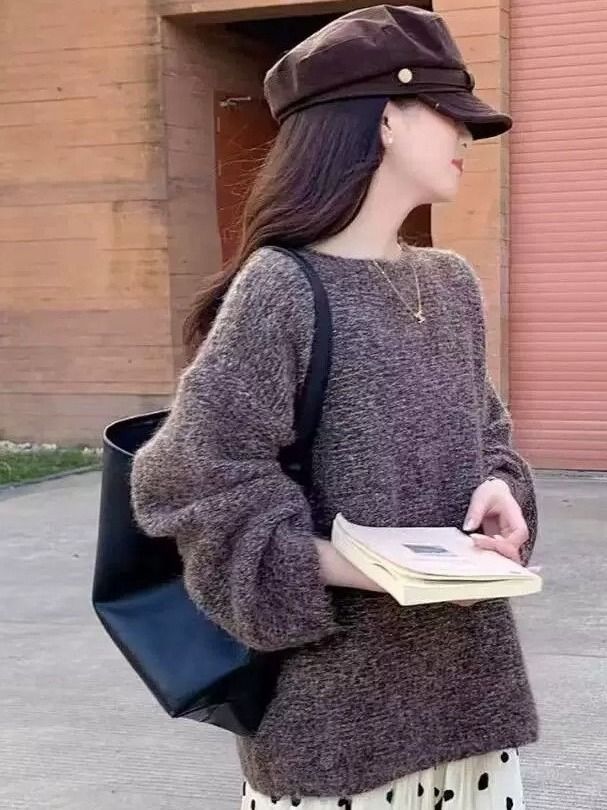 Damen Flauschiger Strickpullover mit weitem Schnitt Drune