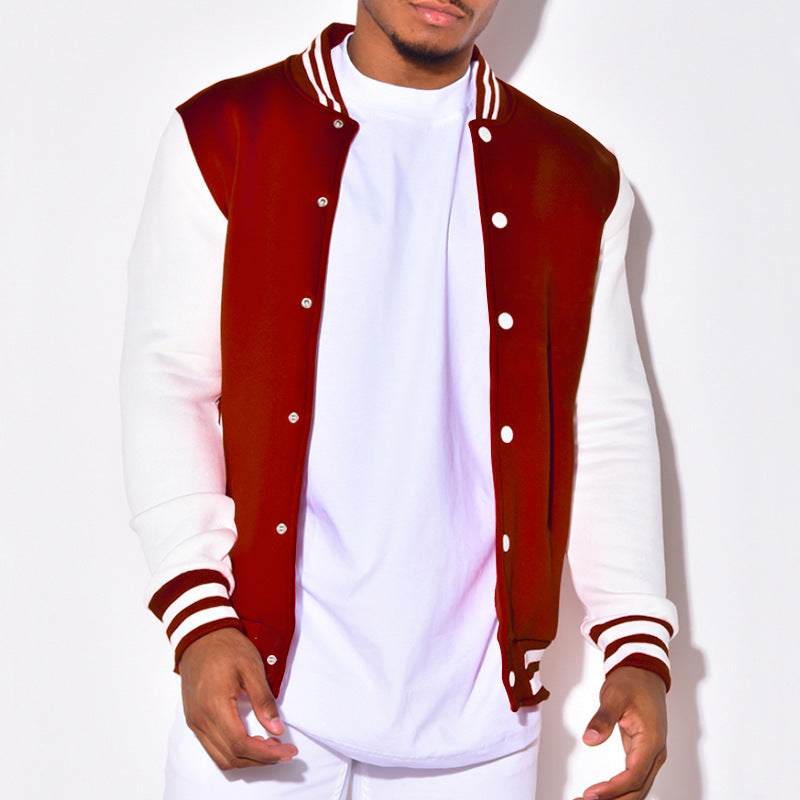 Herren sportliche Collegejacke mit kontrastierenden Ärmeln und Druckknöpfen Drune