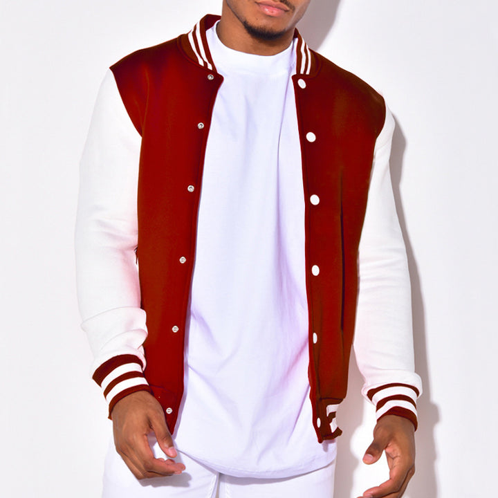 Herren sportliche Collegejacke mit kontrastierenden Ärmeln und Druckknöpfen Drune