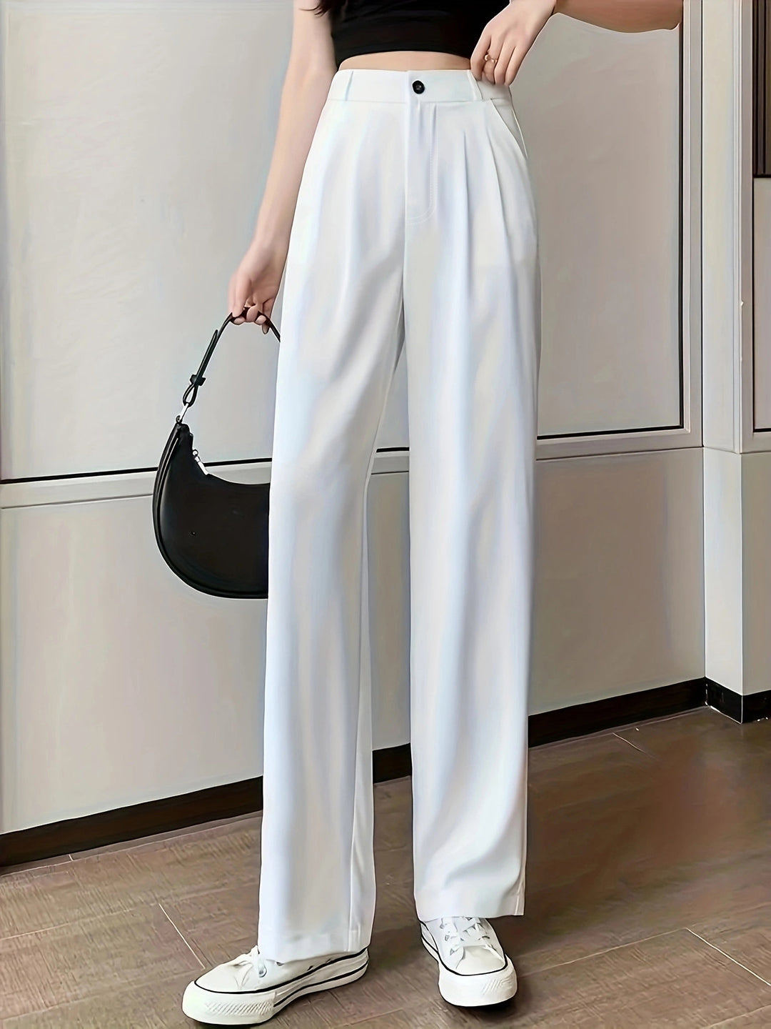 Damen weite High-Waist Hose mit Falten Drune