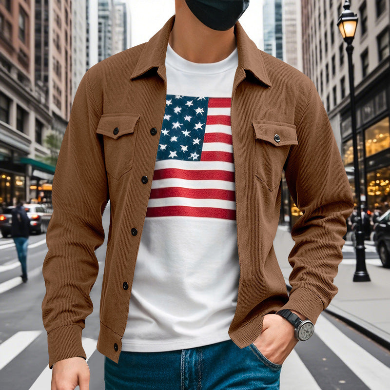 Herren nan Kord-Überhemdjacke mit aufgesetzten Brusttaschen, strukturierter Rippenqualität und durchgehender Knopfleiste Drune