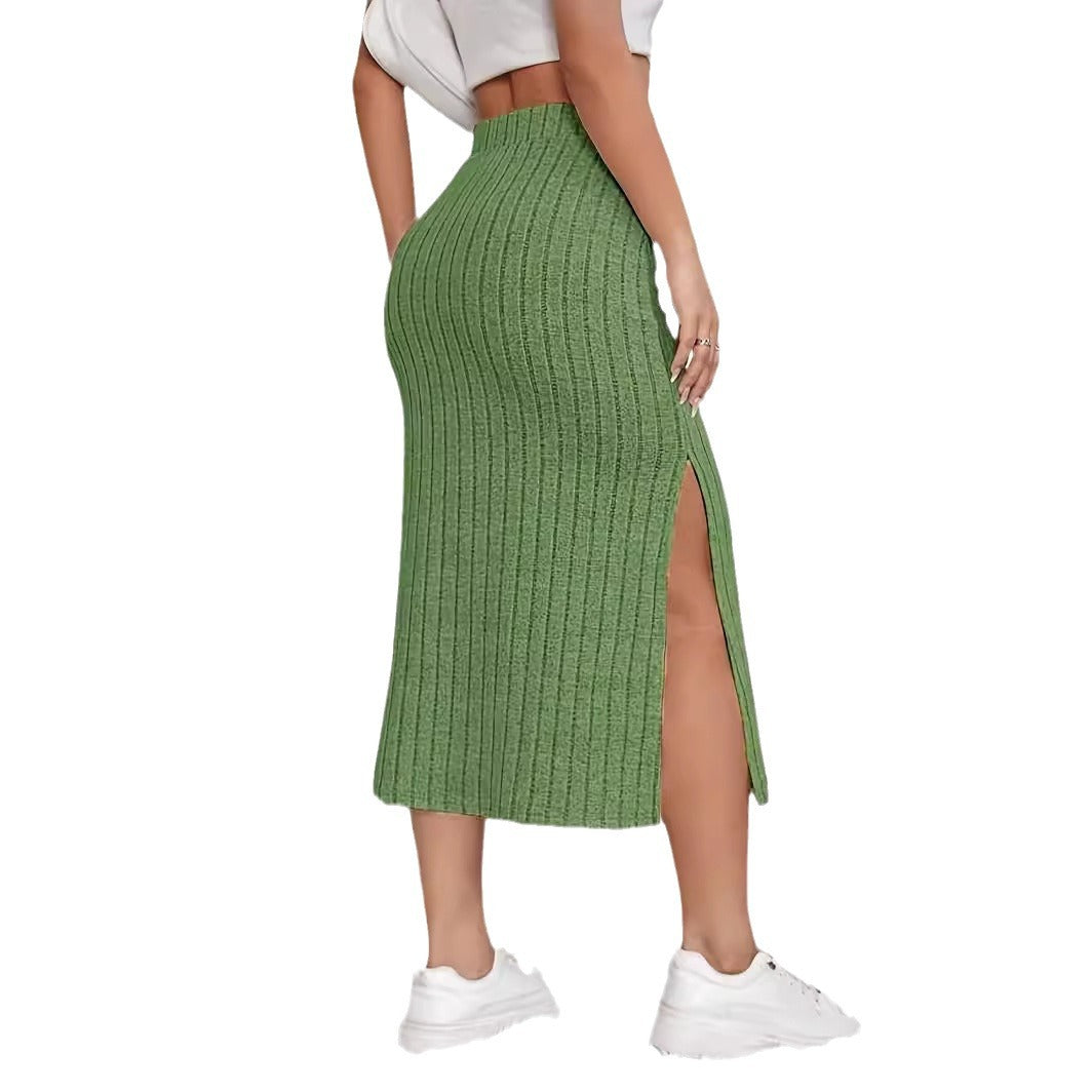 Damen Midi-Rock mit seitlichem Schlitz und Rippstruktur Drune