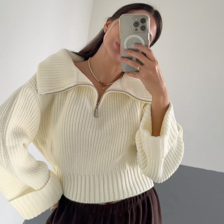 Damen Modischer Strick-Pullover mit hohem Kragen Drune