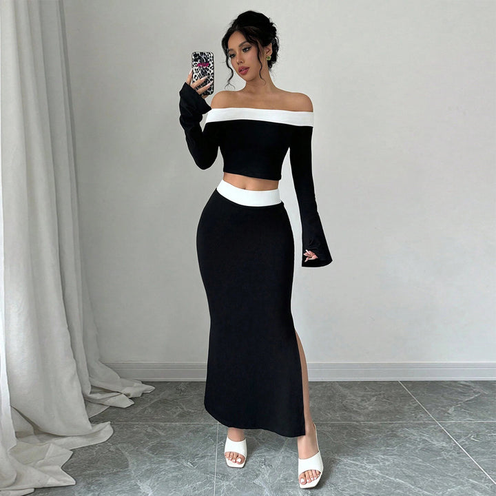 Damen Crop-Top und Maxirock Set mit Off-Shoulder Design Drune