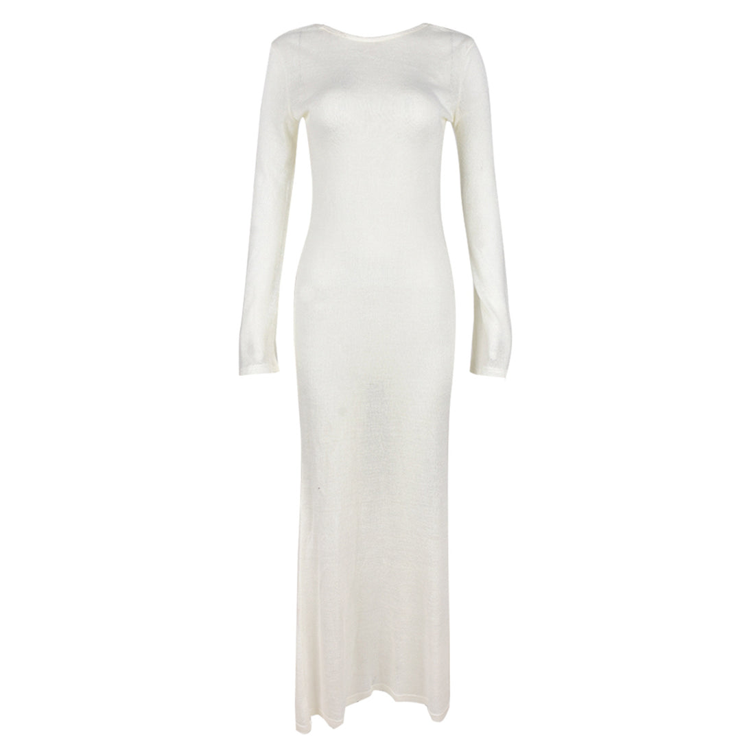 Damen Strick-Maxikleid mit langen Ärmeln und figurbetonendem Schnitt Drune