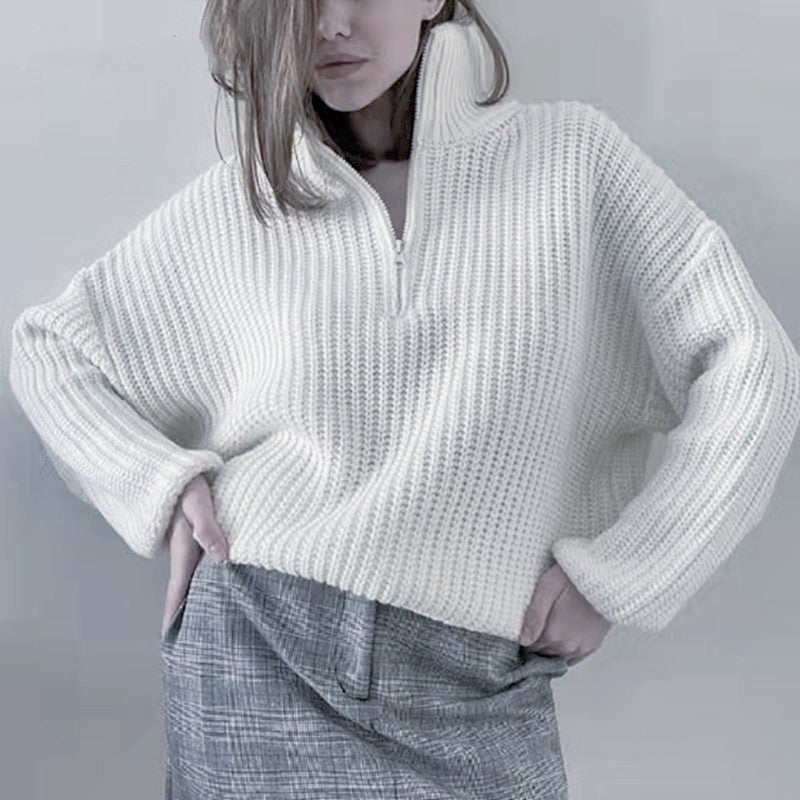Damen Strickpullover mit Stehkragen Drune