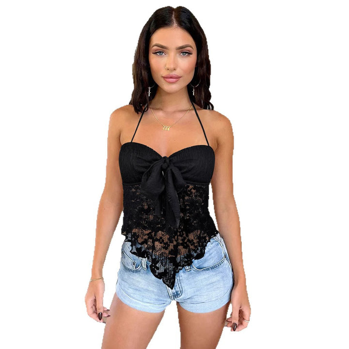 Damen Spitzen-Bustier mit Bindeband und transparentem Design Drune