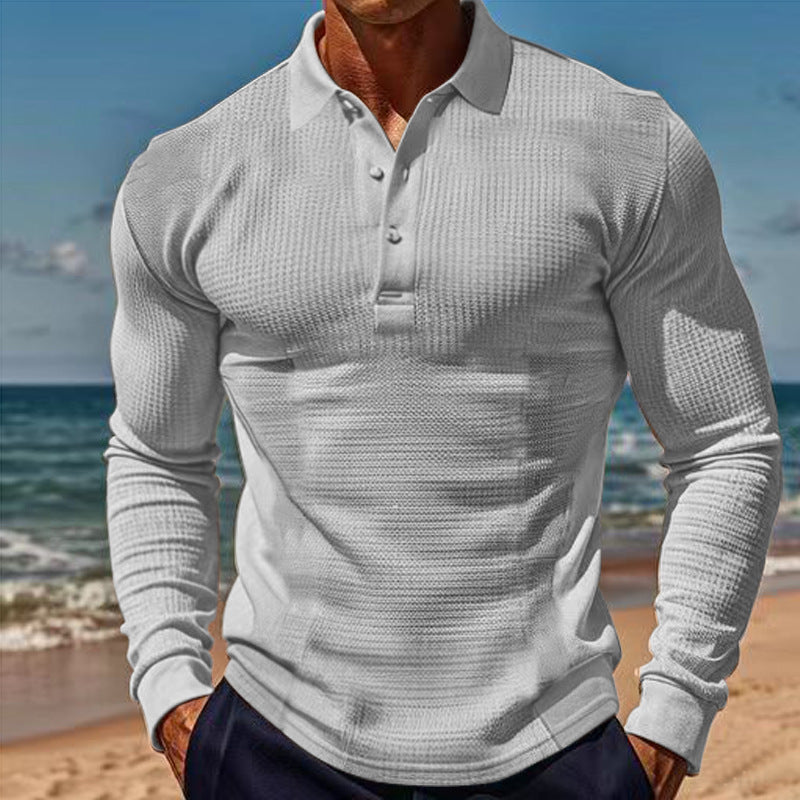 Herren Langarm-Henley-Shirt aus atmungsaktivem Strukturmaterial mit dekorativen Knöpfen Drune