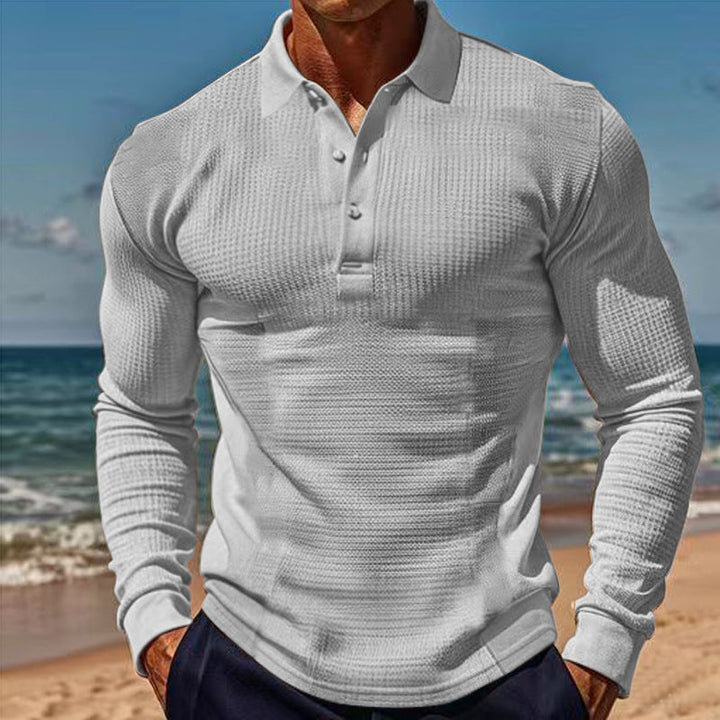 Herren Langarm-Henley-Shirt aus atmungsaktivem Strukturmaterial mit dekorativen Knöpfen Drune