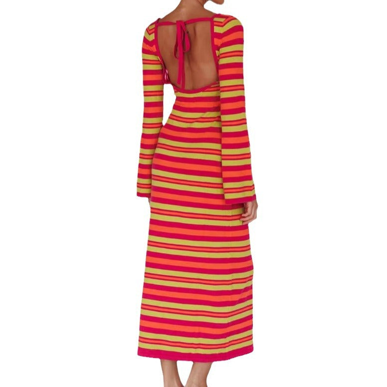 Damen Langarm-Kleid im modischen Streifenlook Drune