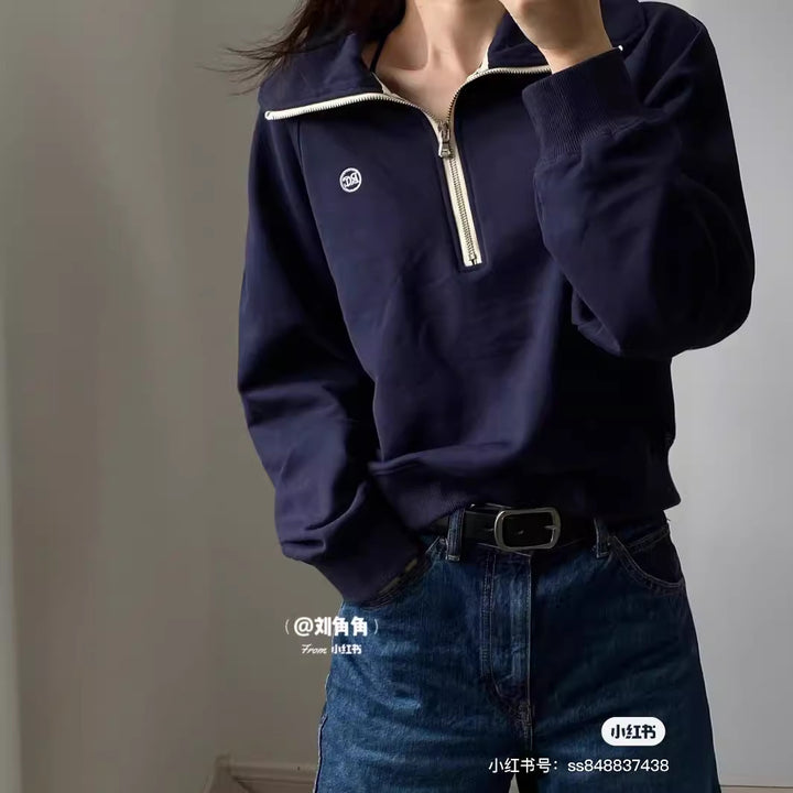 Damen Modischer Kapuzensweater mit Halbreißverschluss Drune