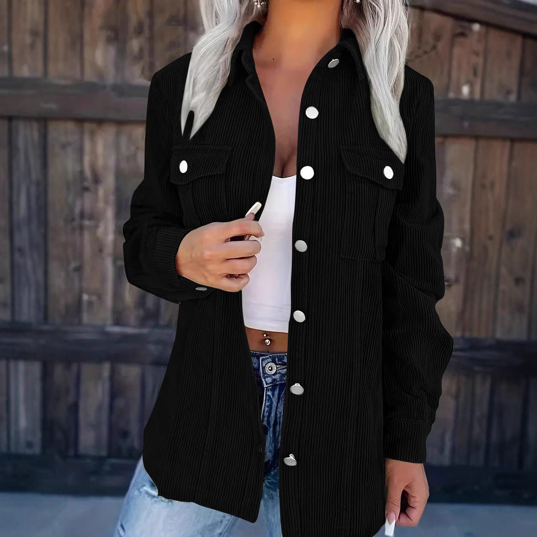 Damen modische Hemdbluse mit Streifen und Knopfdetails Drune