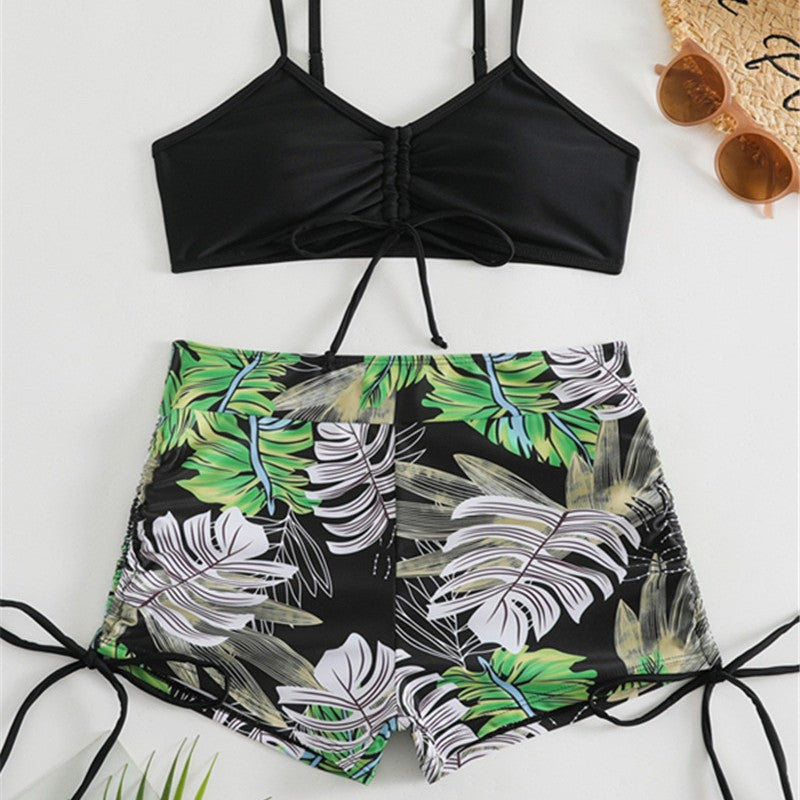 Damen Bikini-Set mit rüschenverziertem Oberteil und modischen Shorts Drune