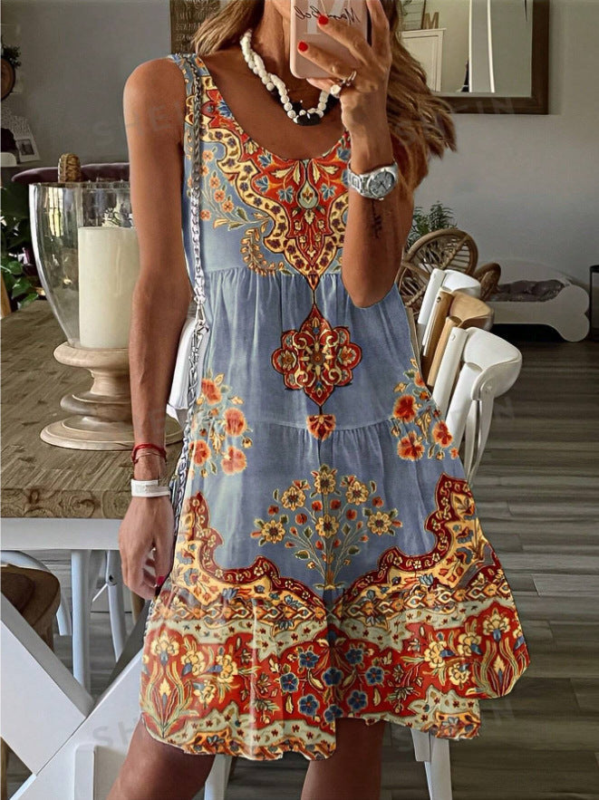 Damen Sommerkleid mit floralem Druck und fließendem Schnitt Drune
