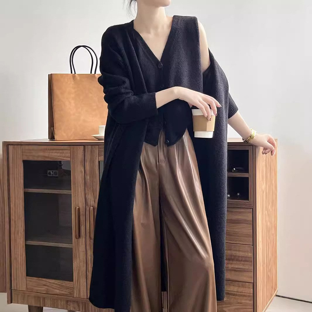 Damen Strickkleid mit Cardigan und Knopfleiste Drune