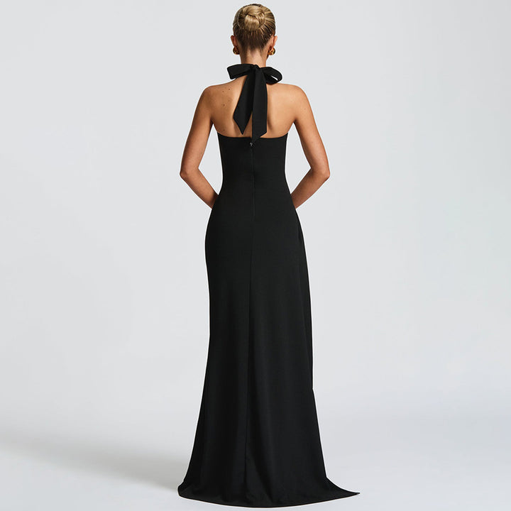 Damen Elegantes Halterneck Abendkleid mit seitlichem Schlitz Drune