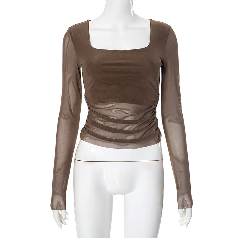 Damen Langarmoberteil mit gerafftem Design und elegantem Quadrat-Ausschnitt Drune