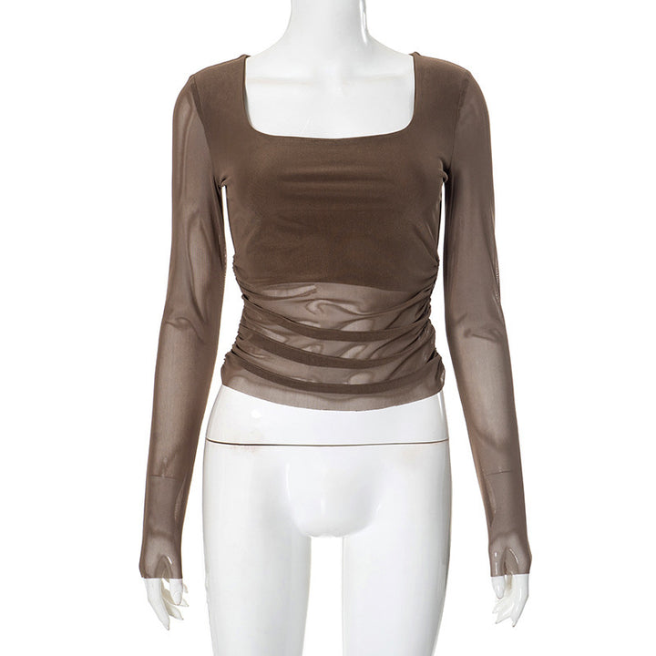 Damen Langarmoberteil mit gerafftem Design und elegantem Quadrat-Ausschnitt Drune