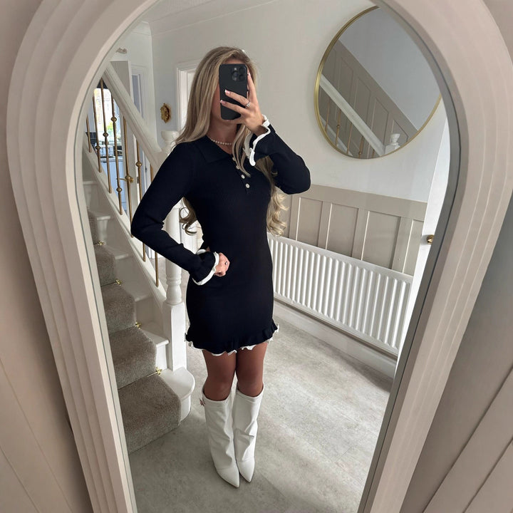 Damen Strickkleid mit Spitze und Knopfleiste Drune