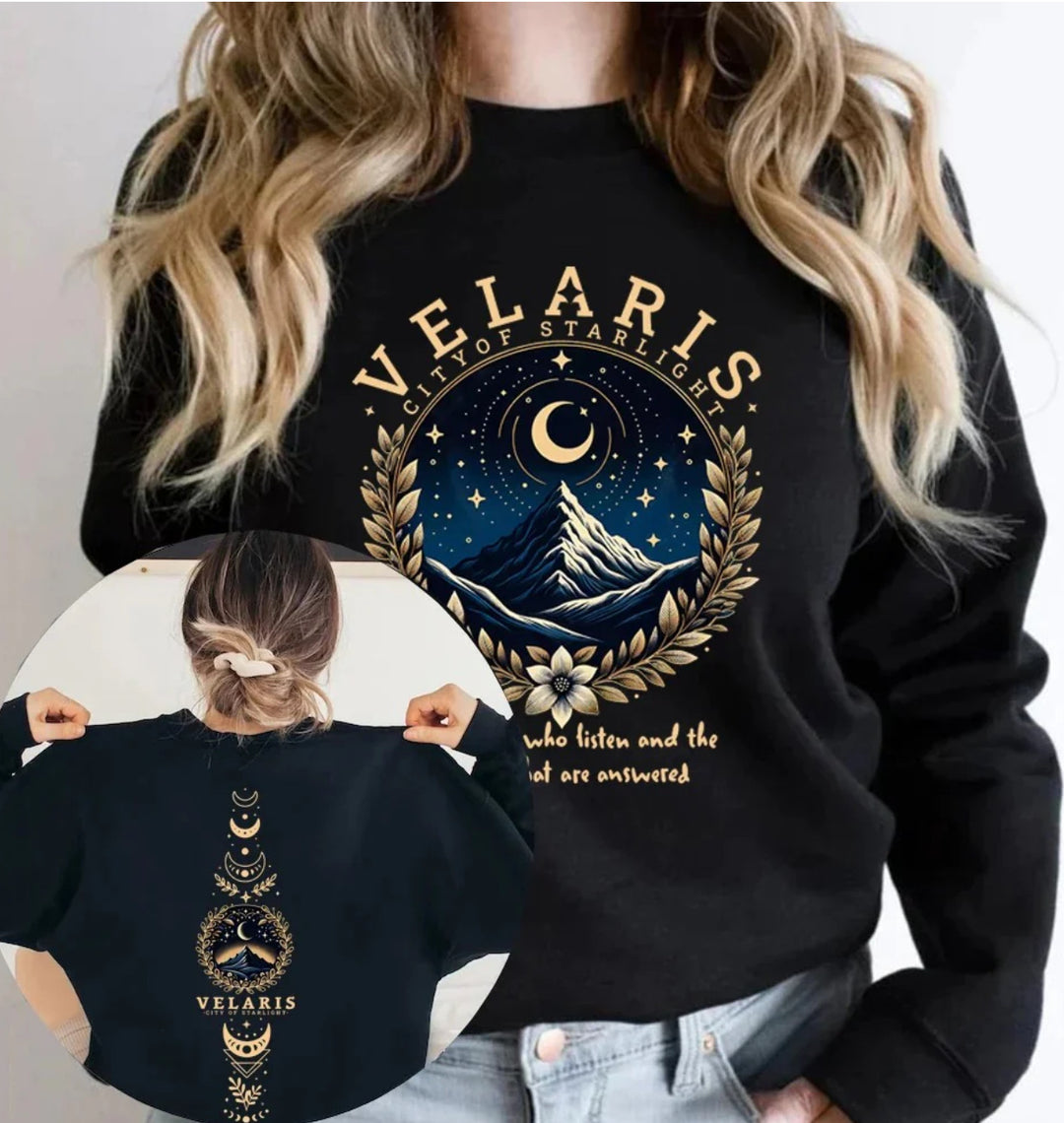 Damen Sweatshirt mit künstlerischem Nachthimmel-Motiv Drune