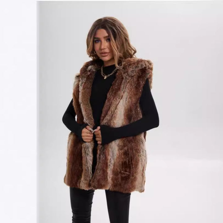 Damen Verspielt designte Fleece-Weste mit Kapuze Drune