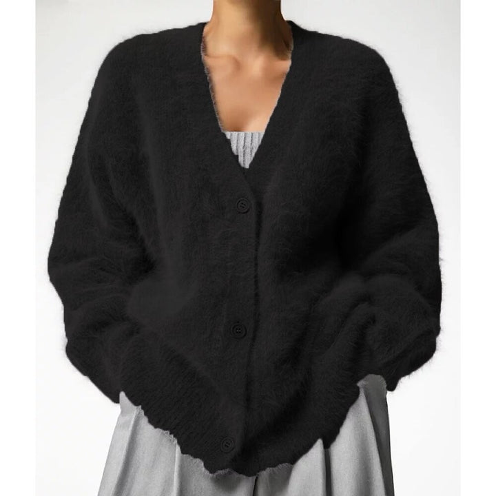 Damen Flauschige Strickjacke mit offenem Design und weichen Ärmeln Drune