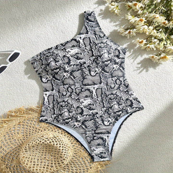 Damen Einteiliger Badeanzug mit asymmetrischem Design und schickem Schlangenmotiv Drune