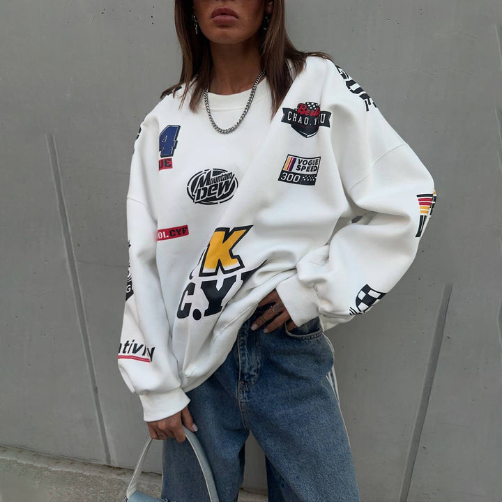 Damen Oversized Sweatshirt mit auffälligem Grafikdesign und lässigem Schnitt Drune