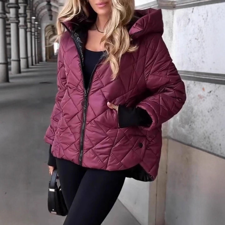 Damen nan gesteppte Kapuzen-Winterjacke mit wattierter Thermofüllung, durchgehendem Reißverschluss und elastischen Bündchen Drune