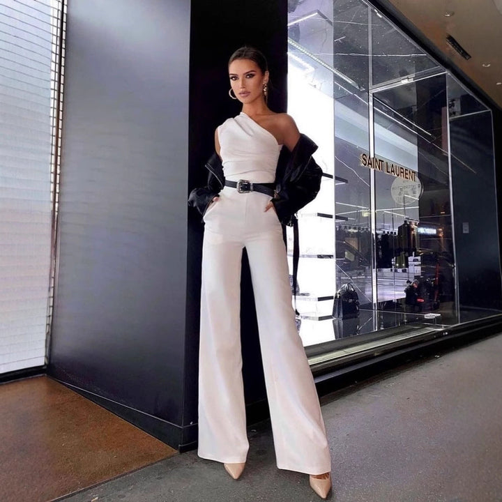 Damen One-Shoulder Jumpsuit mit weitem Bein Drune