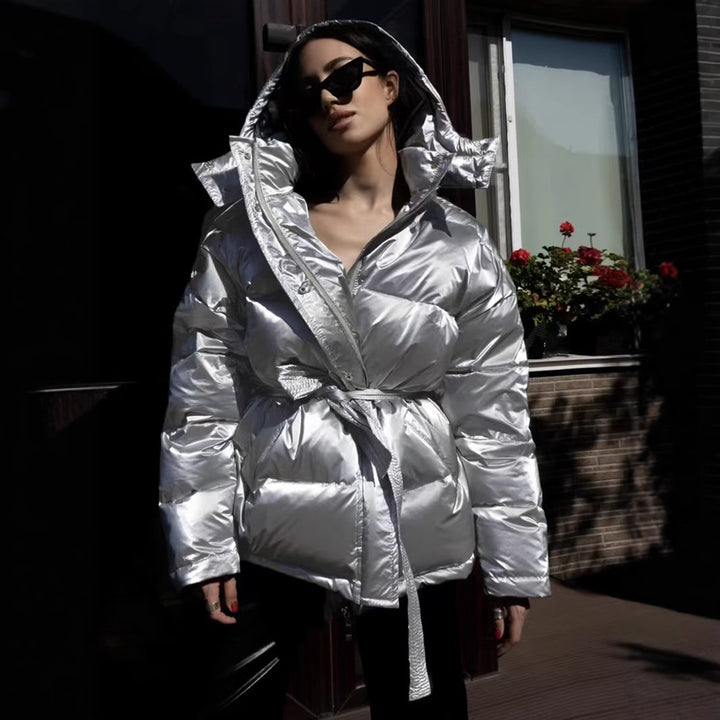 Damen Glanzende Winterjacke mit oversized Schnitt und Kapuze Drune