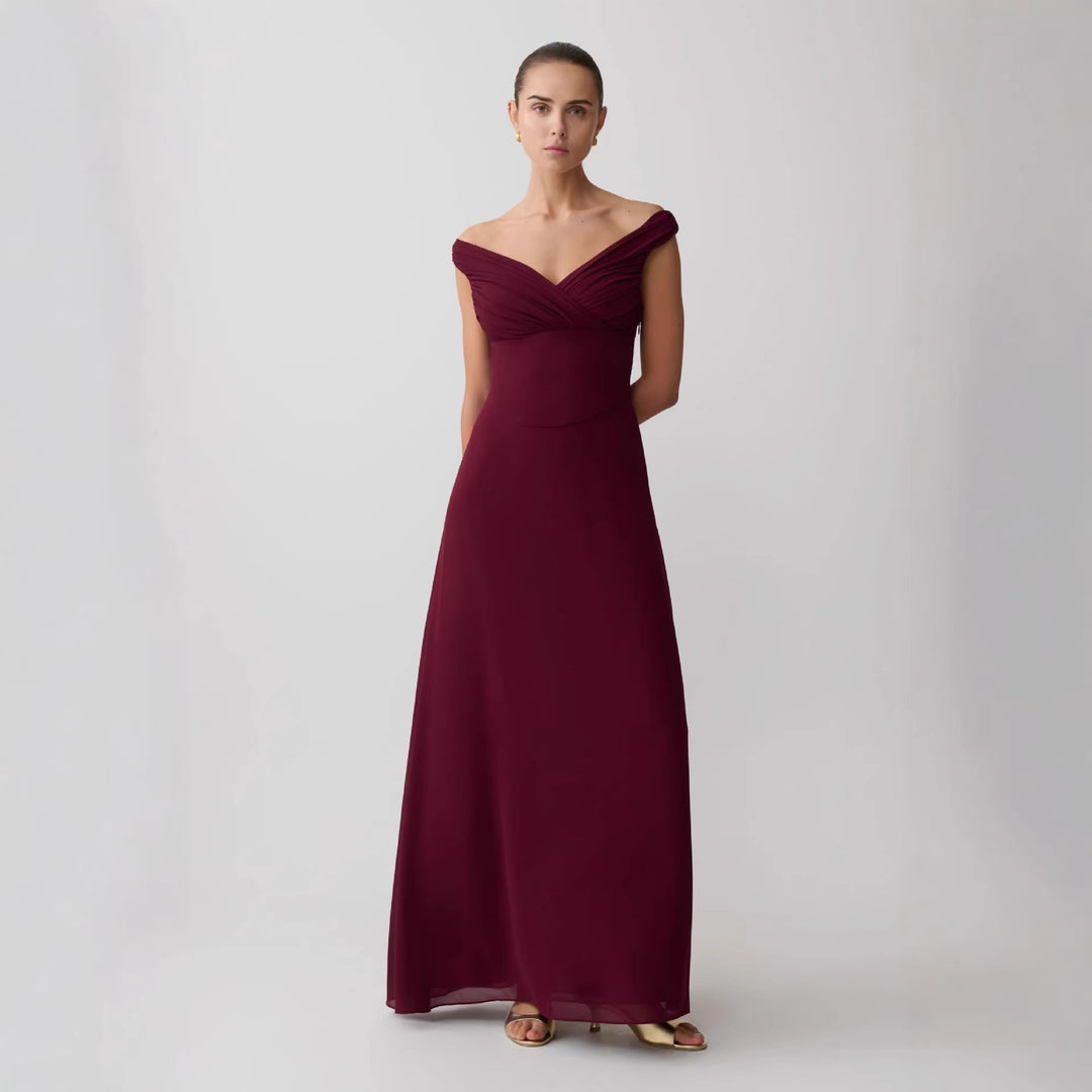 Damen Elegantes Off-Shoulder Maxikleid mit fließendem Schnitt Drune