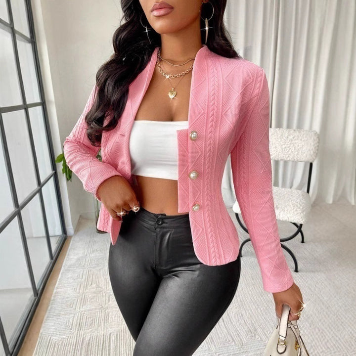 Damen Mode Blazer mit strukturiertem Design und glänzenden Knöpfen Drune