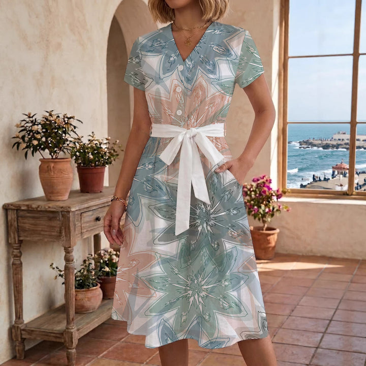 Damen Midi Kleid mit floralen Akzenten und tailliertem Schnitt Drune