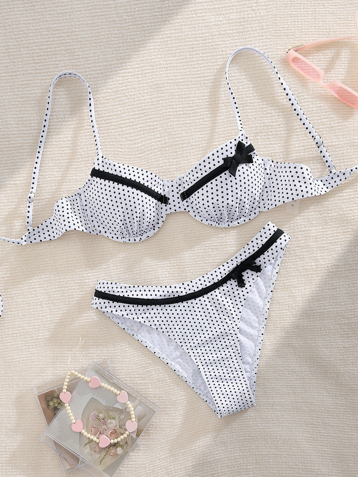 Damen gepunkteter Bikini mit verspieltem Design Drune
