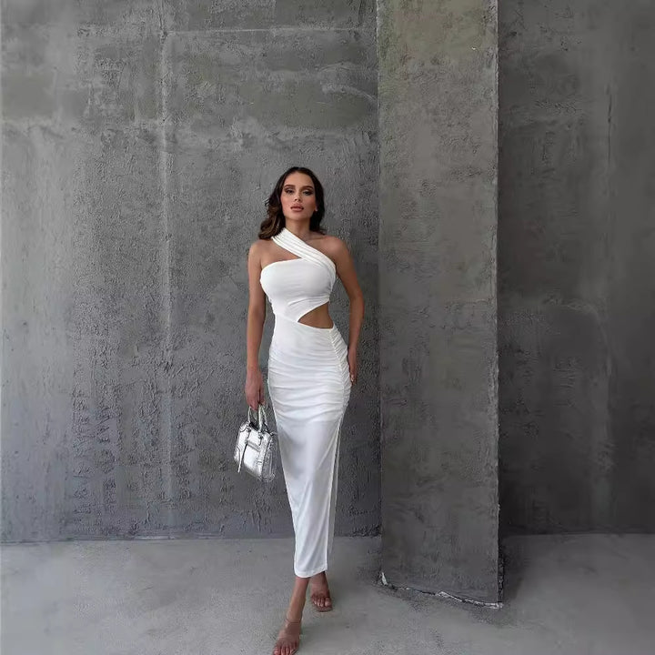 Damen Asymmetrisches Maxikleid mit Cut-Out-Details und raffinierten Rüschendetails Drune