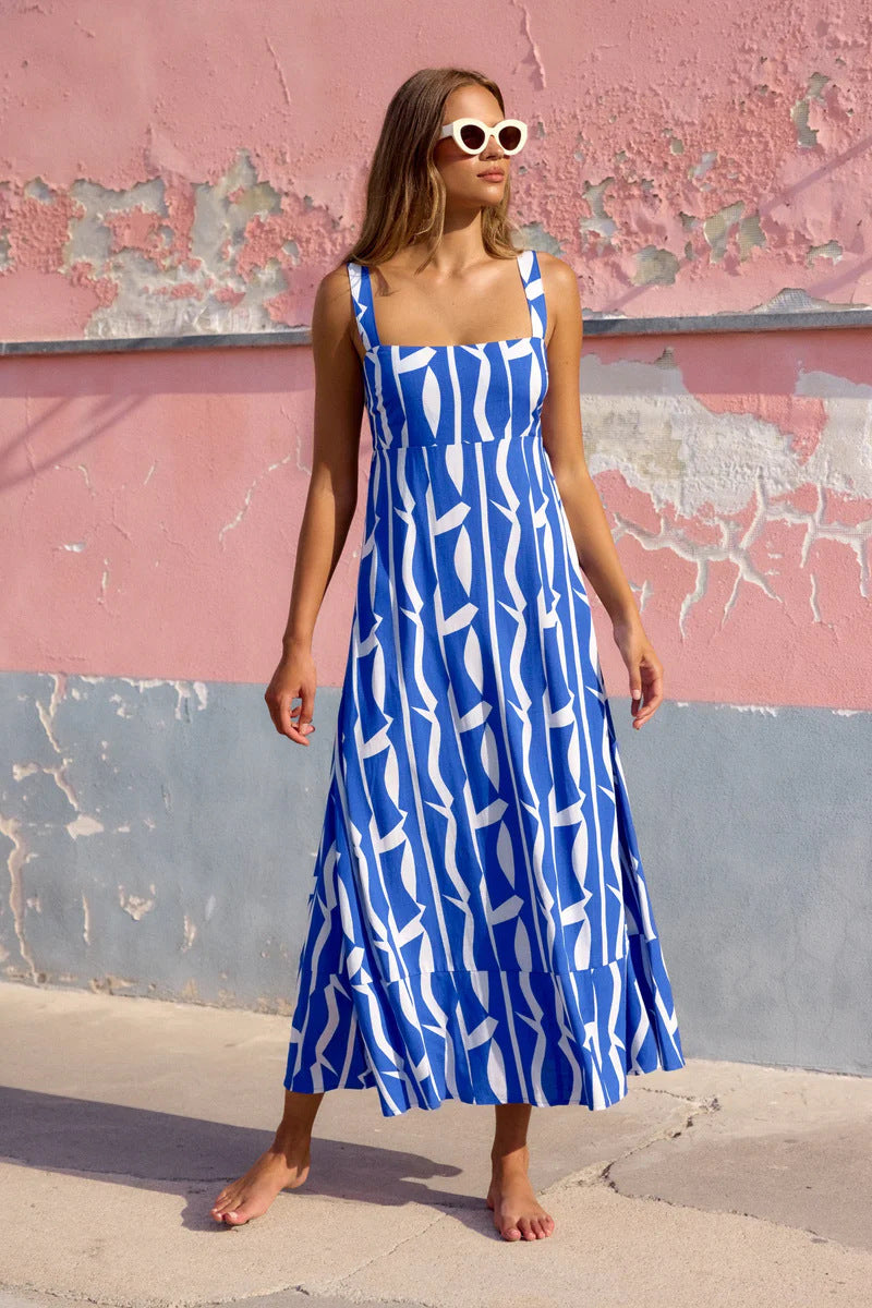 Damen Maxikleid mit floralem Design und rückenfreiem Schnitt Drune