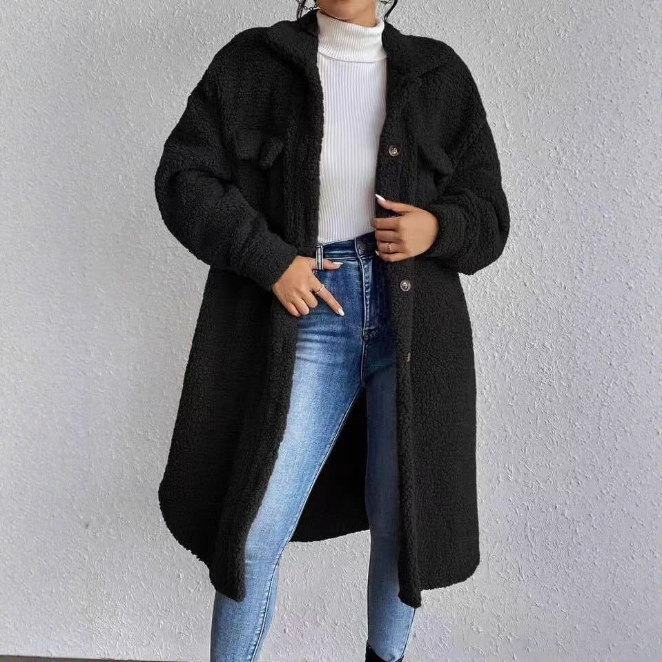 Damen Plüschige Teddyjacke mit praktischen Taschen und lässigem Schnitt Drune