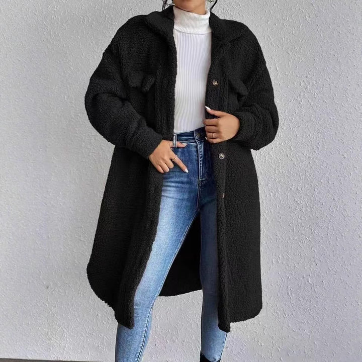 Damen Plüschige Teddyjacke mit praktischen Taschen und lässigem Schnitt Drune