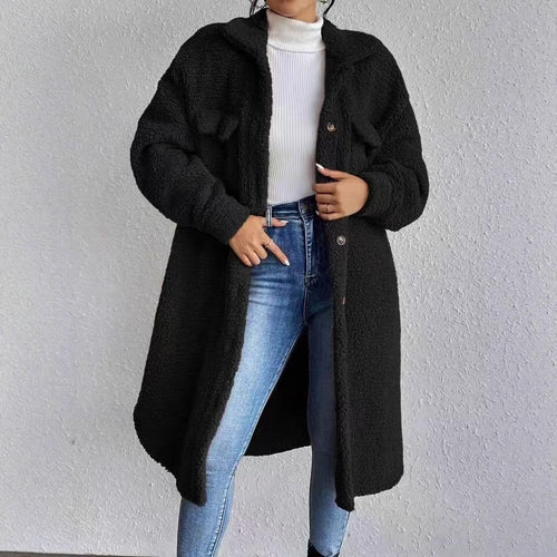 Damen Plüschige Teddyjacke mit praktischen Taschen und lässigem Schnitt Drune