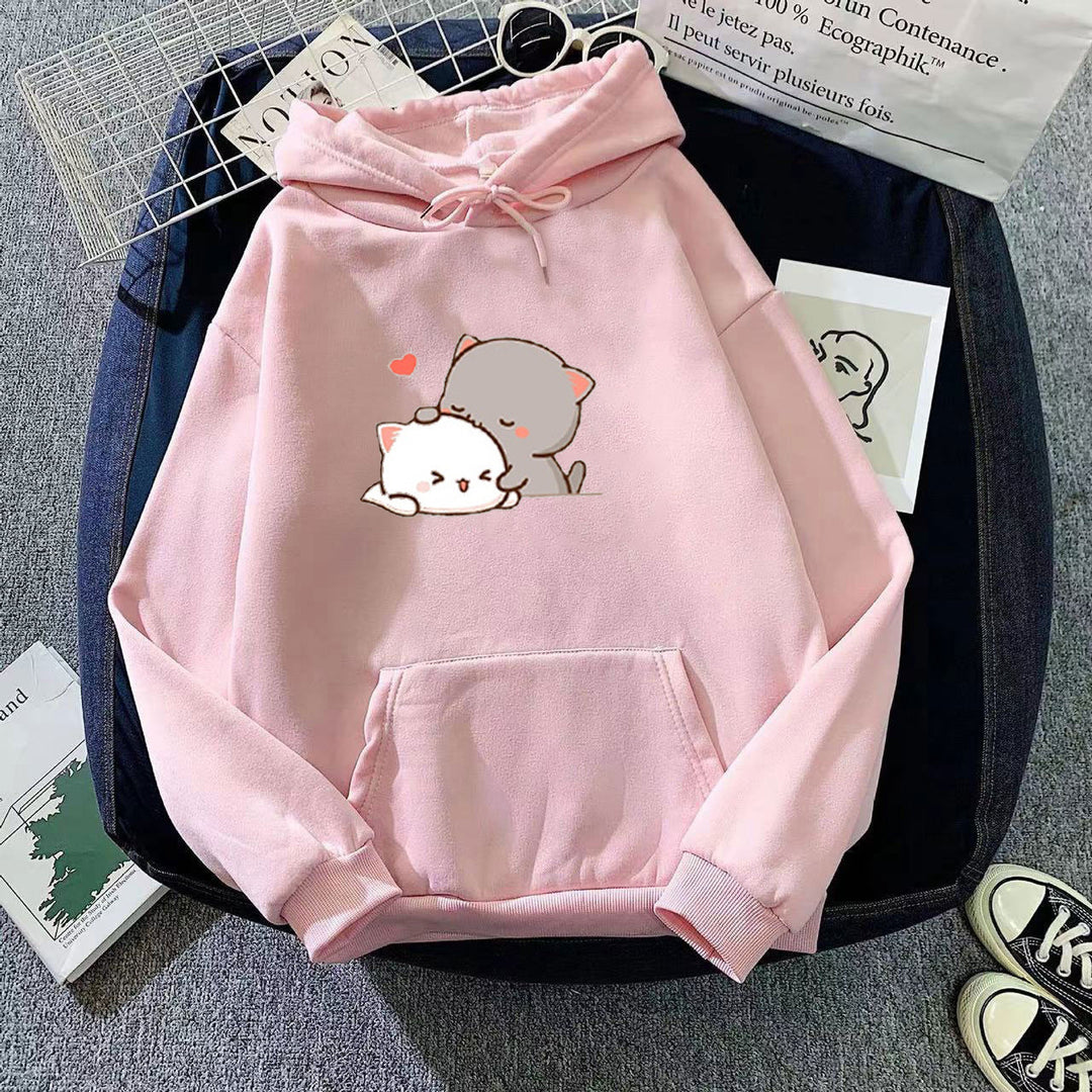 Damen Kapuzenpullover mit verspieltem Katzenmotiv und bequemer Passform Drune