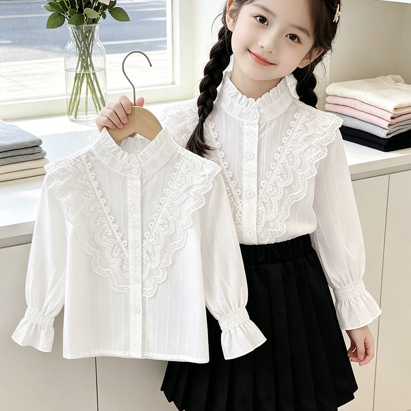 Mädchen elegante Bluse mit Rüschendetails und Spitzenbesatz Drune