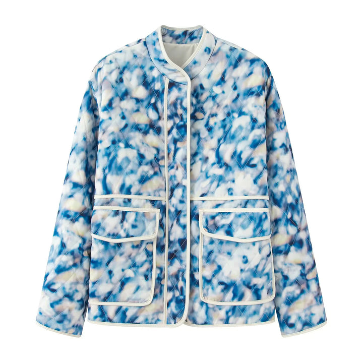 Damen gestepptes Blütenmuster-Jacke mit praktischen Taschen Drune
