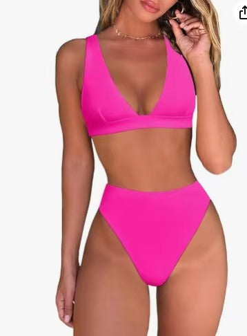 Damen Hochtailliertes Bikini Set mit V-Ausschnitt Drune