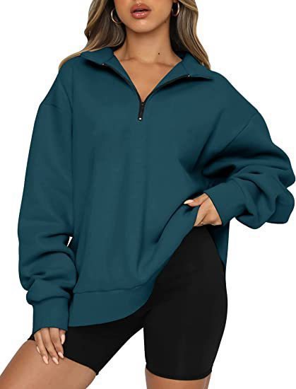 Damen Sportlicher Sweater mit Halbreißverschluss und oversized Passform Drune